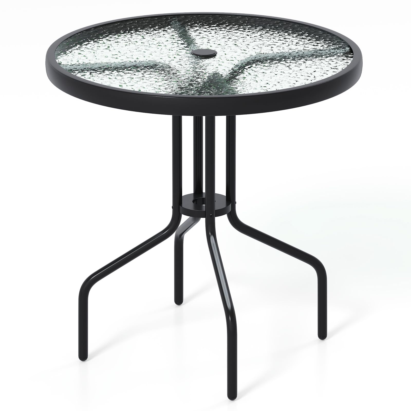 Tangkula Table de salle à manger ronde en verre pour terrasse avec trou pour parasol de 4 cm